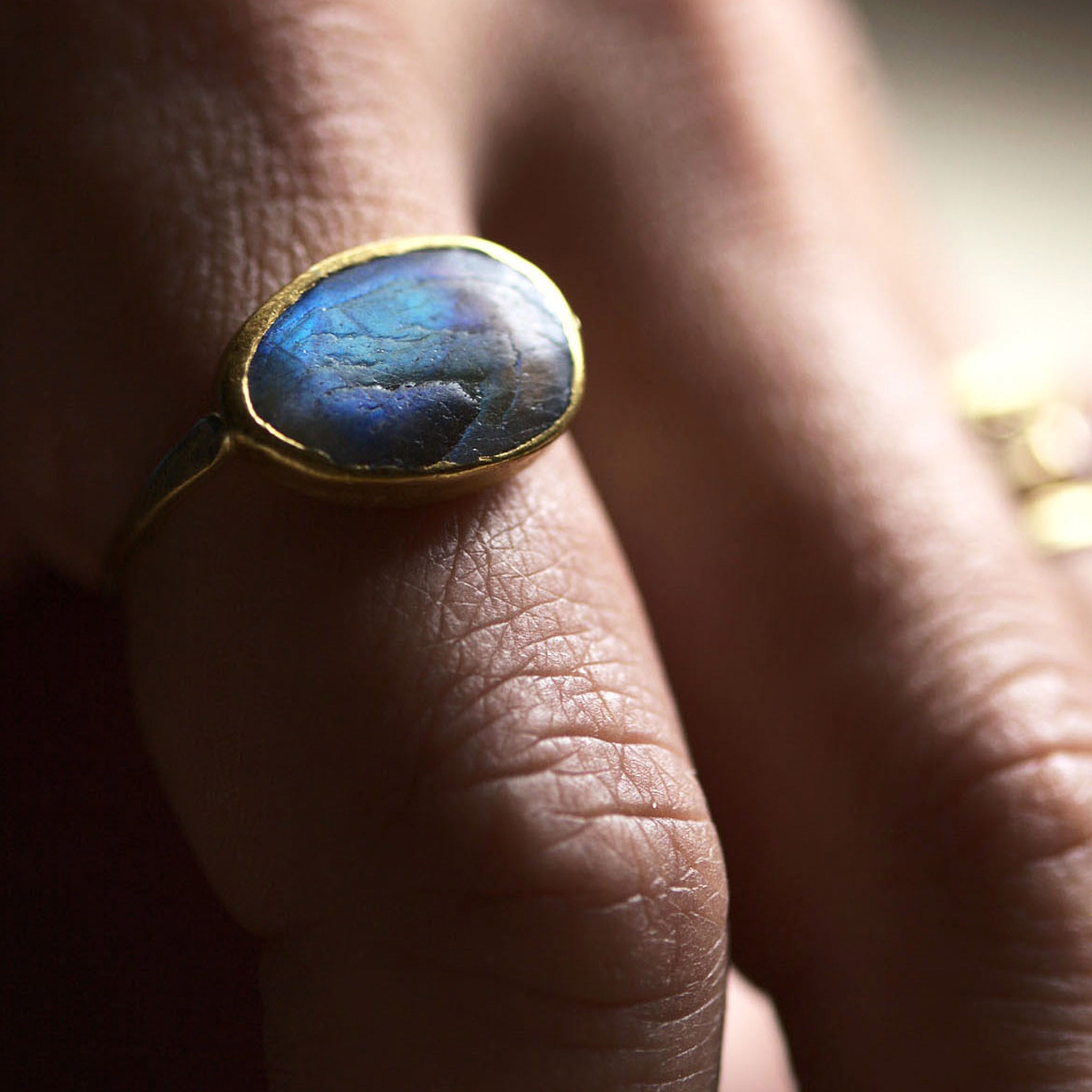 Handmade Labradorite Ring in 24ct and 18ct Gold